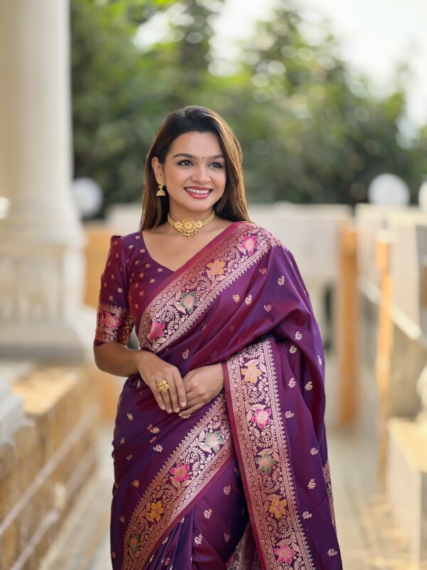 Soft Banarasi silk saree Purple Main