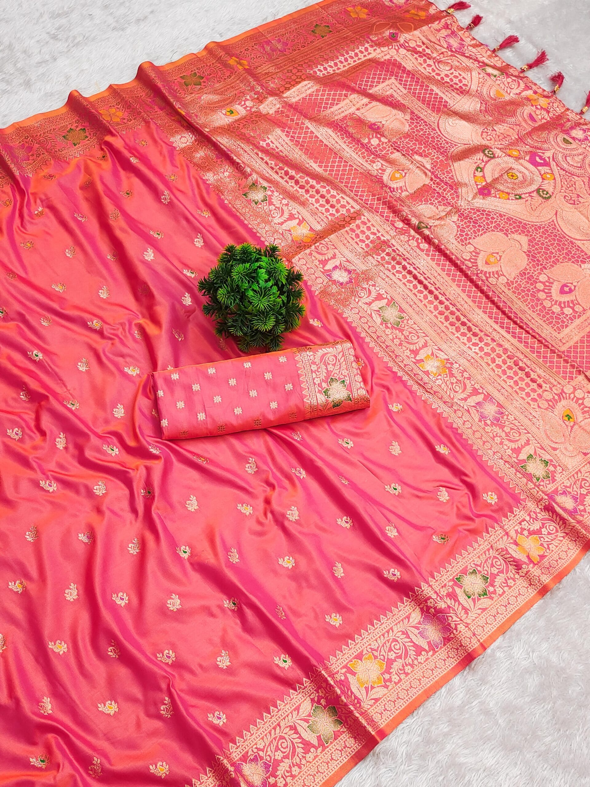 Soft Banarasi silk saree Redish Pink Soft Banarasi silk saree Redish Pink