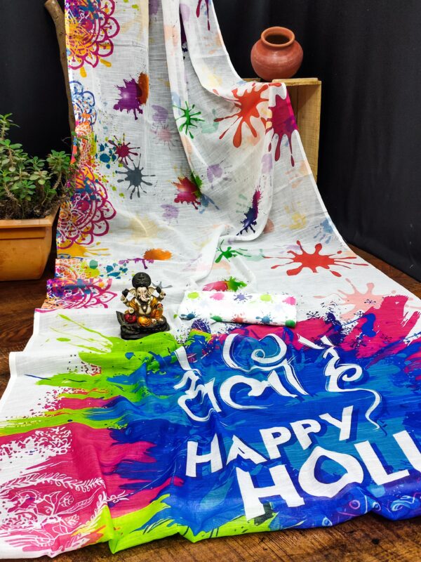 Special Holi Collection Of Soft Cotton Linen Digital Printed Sarees DN-1