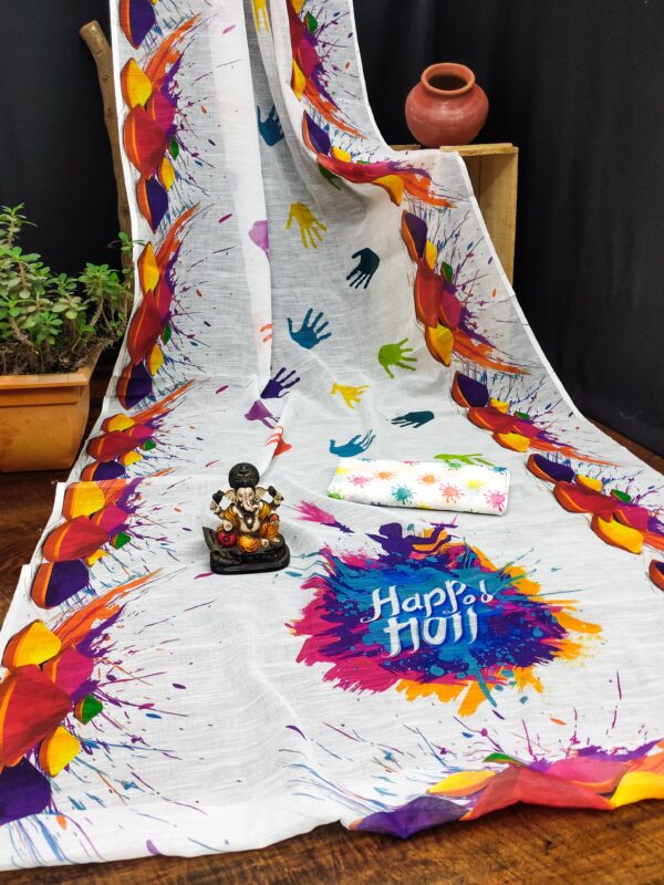 Special Holi Collection Of Soft Cotton Linen Digital Printed Sarees DN-3