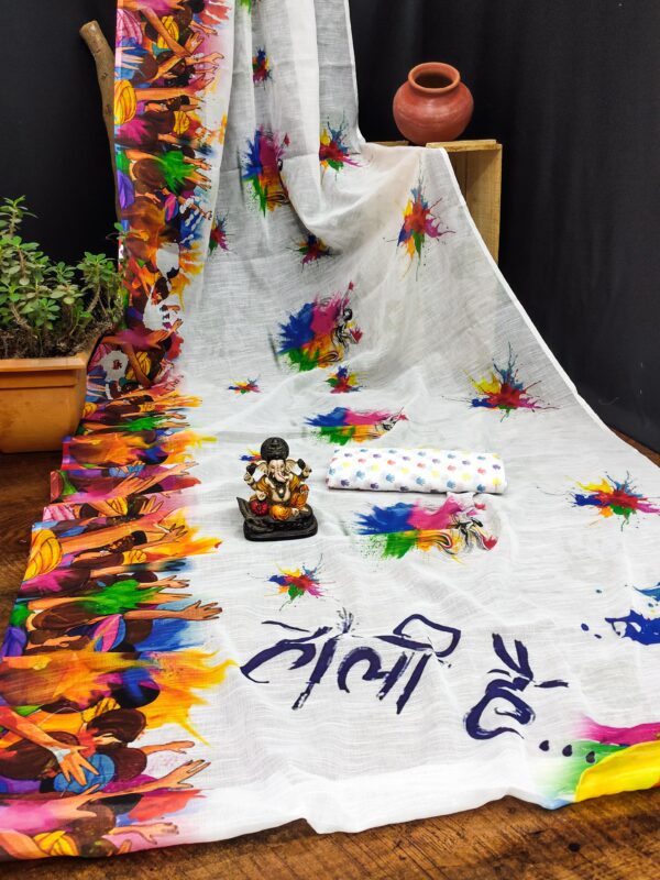 Special Holi Collection Of Soft Cotton Linen Digital Printed Sarees DN-4