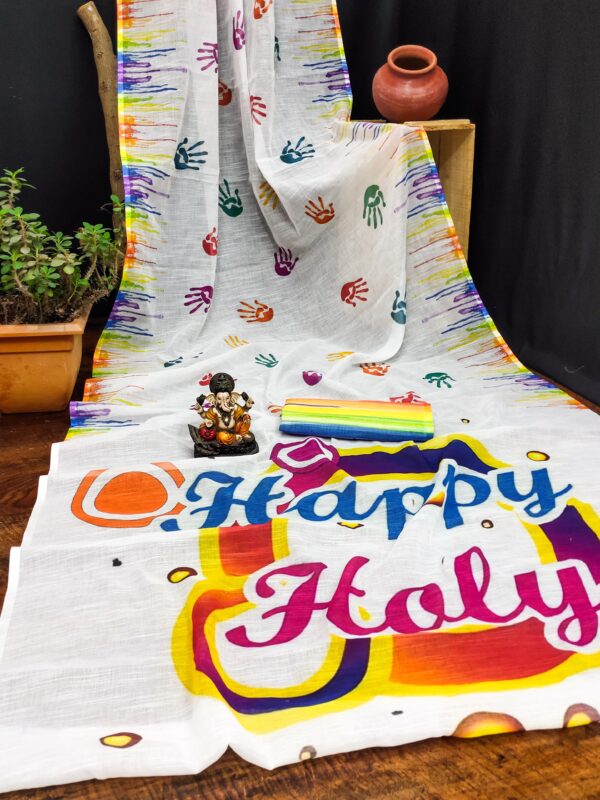 Special Holi Collection Of Soft Cotton Linen Digital Printed Sarees DN-5