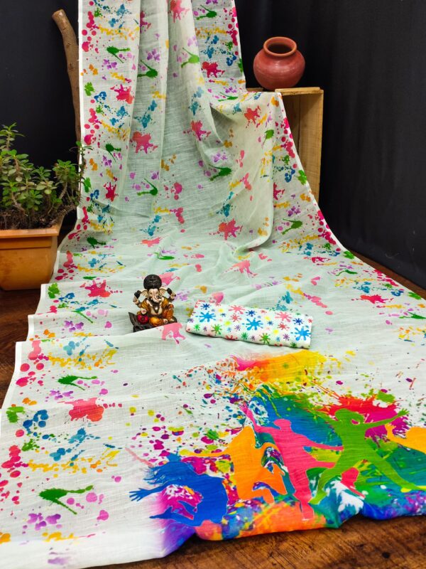 Special Holi Collection Of Soft Cotton Linen Digital Printed Sarees DN-6