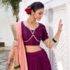 Wine Vichitra Silk Lehenga Choli Left