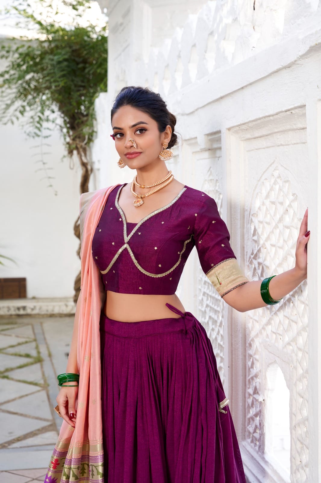 Wine Vichitra Silk Lehenga Choli Right Wine Vichitra Silk Lehenga Choli Right