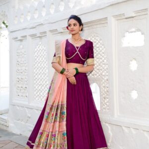 Wine Vichitra Silk Lehenga Choli Zoom