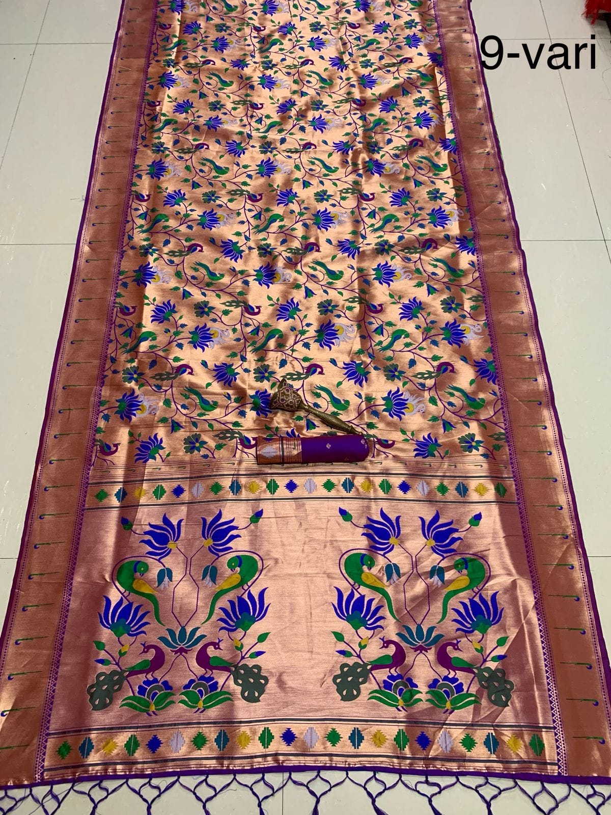 9-Yard Kanchivaram Paithani Saree Blue 9-Yard Kanchivaram Paithani Saree Blue