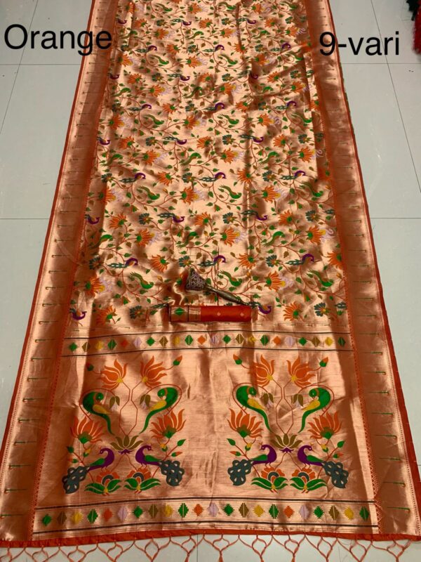 9-Yard Kanchivaram Paithani Saree Orange