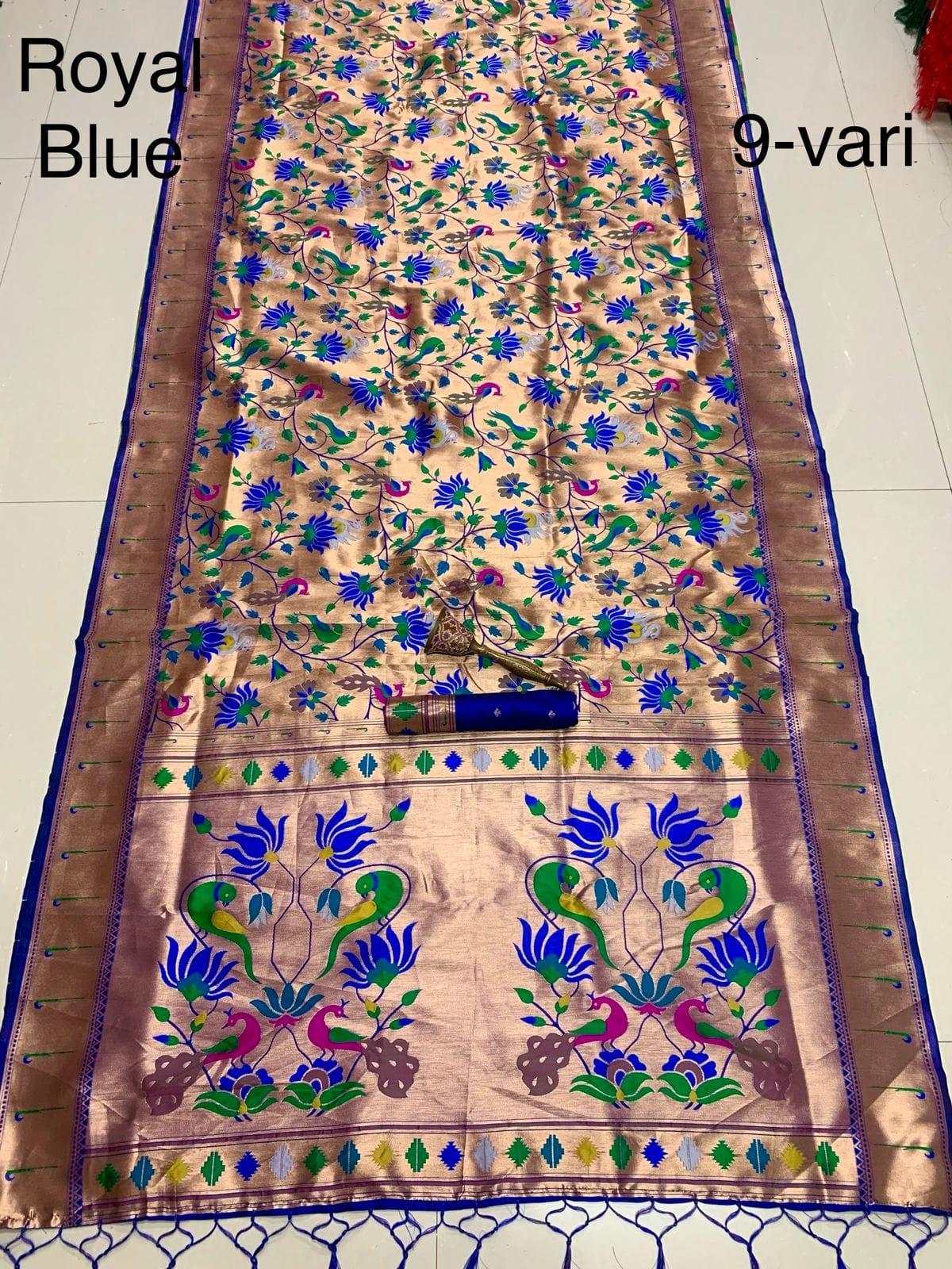 9-Yard Kanchivaram Paithani Saree Royal Blue 9-Yard Kanchivaram Paithani Saree Royal Blue