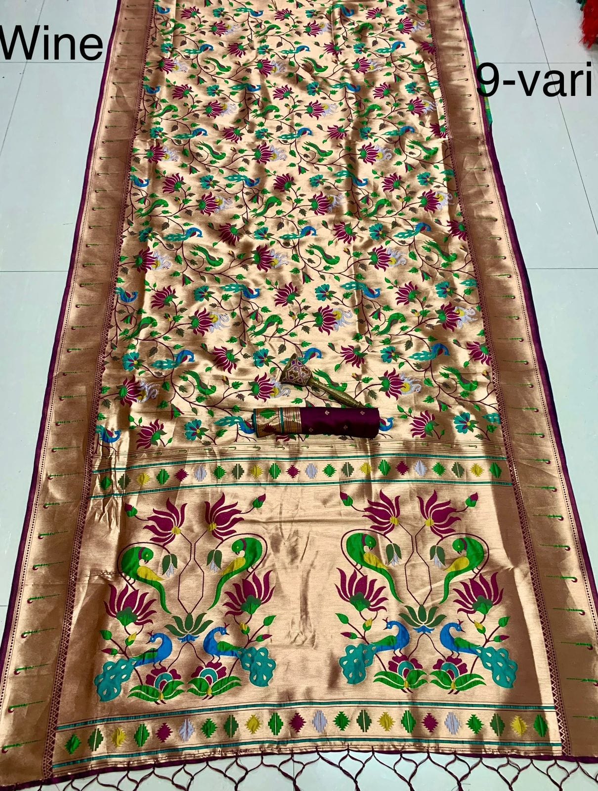 9-Yard Kanchivaram Paithani Saree Wine 9-Yard Kanchivaram Paithani Saree Wine