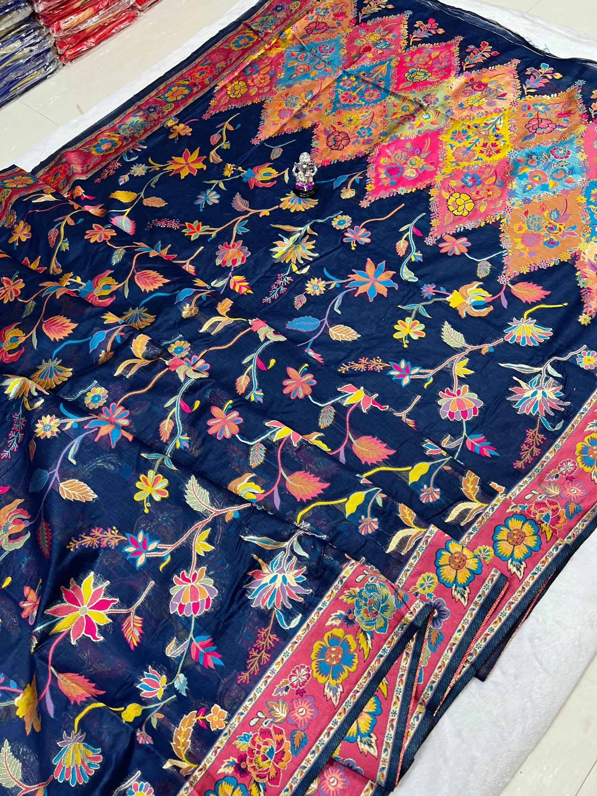 Designer Cotton Paithani Saree Blue Long