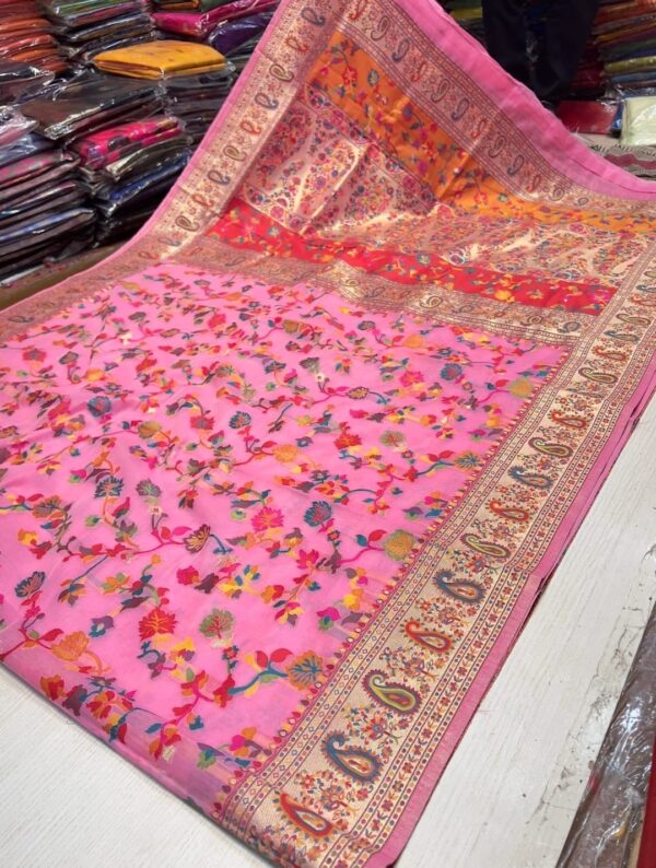 Designer Cotton Paithani Saree Pink Long