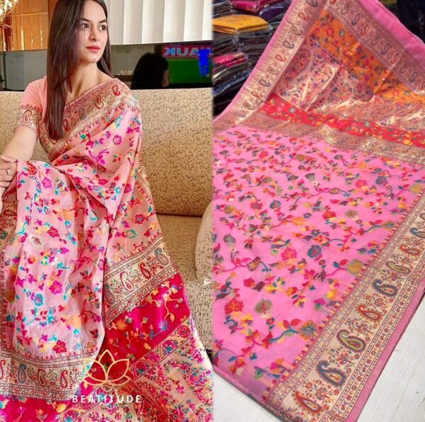 Designer Cotton Paithani Saree Pink Main