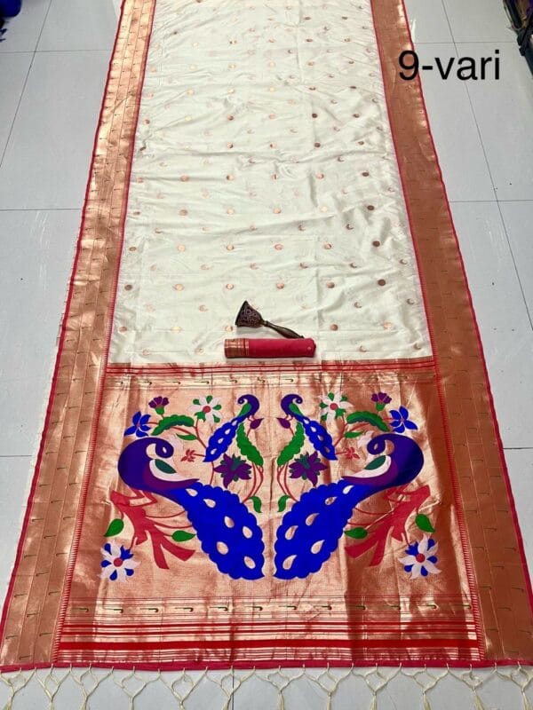 Nauvari Saree A Royal Blend White