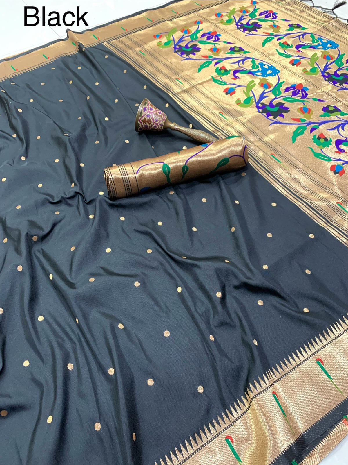 Soft kanchivaram Paithani Silk Saree Black