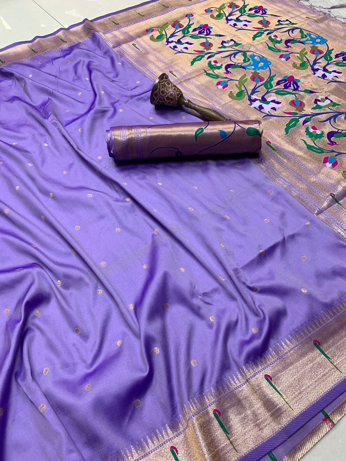 Soft kanchivaram Paithani Silk Saree Blue Purple