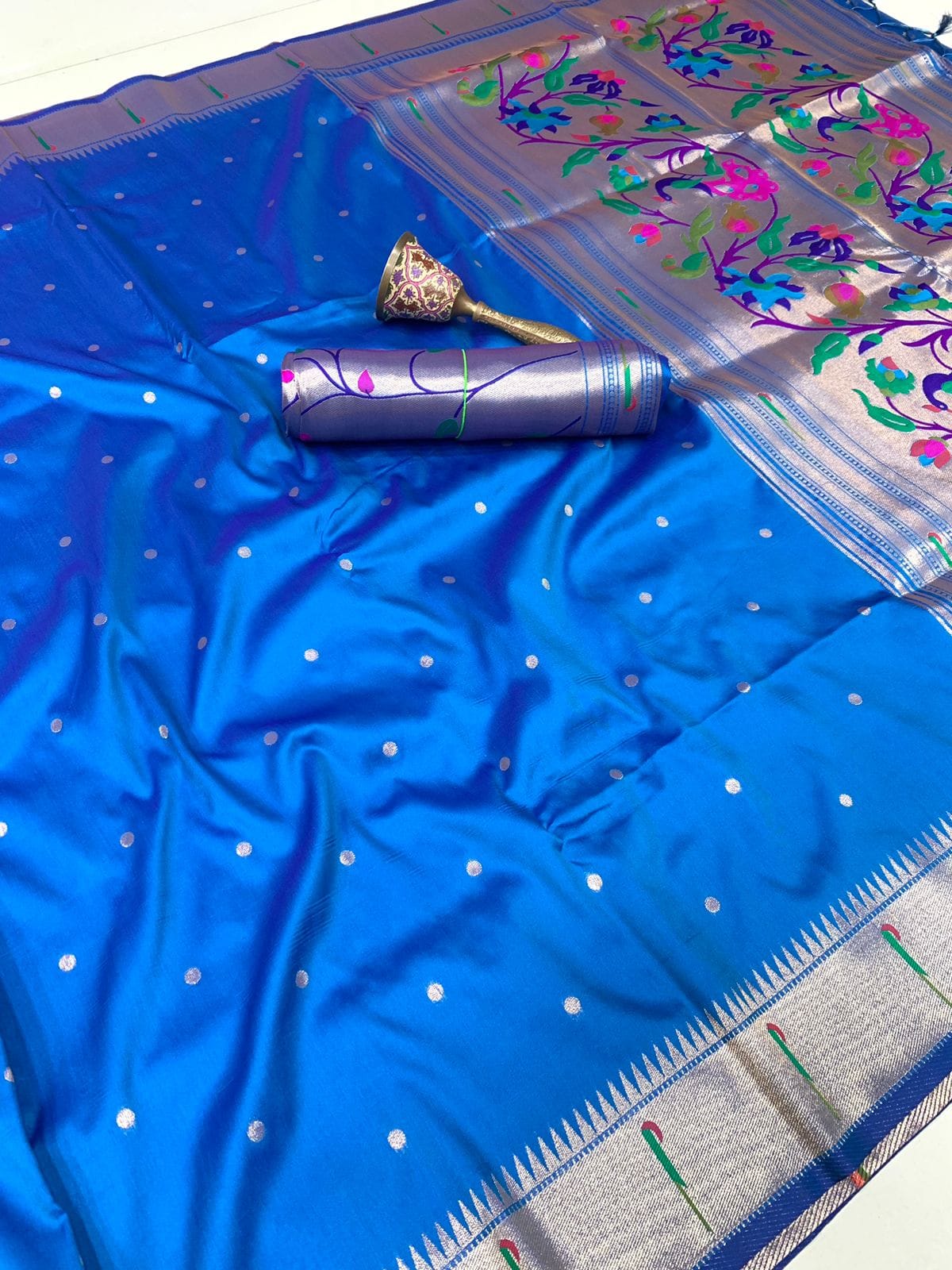 Soft kanchivaram Paithani Silk Saree Cyan Blue