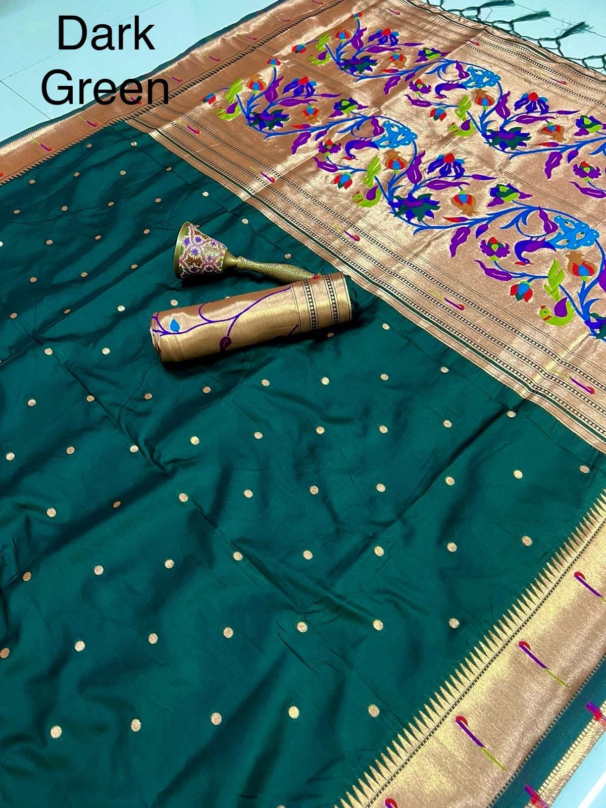 Dark Green Soft Kanchivaram Paithani Silk Saree