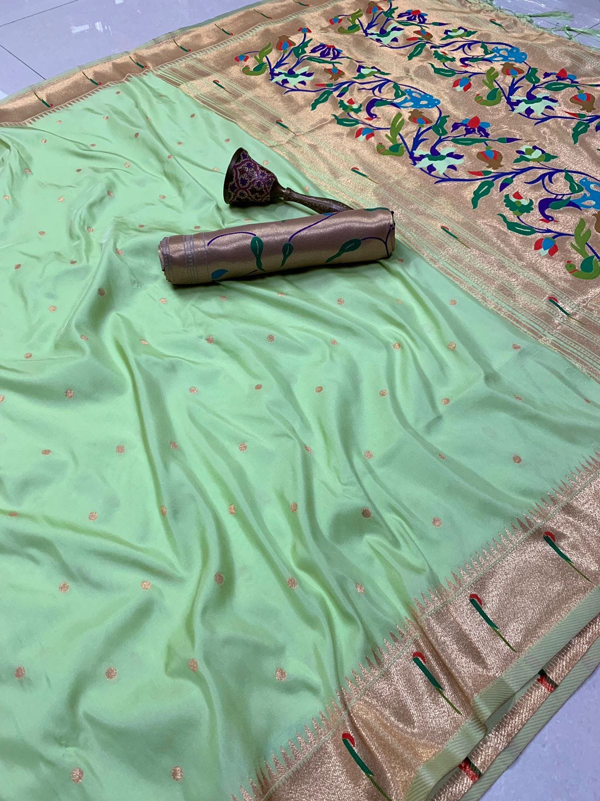 Green-Cyan Soft Kanchivaram Paithani Silk Saree