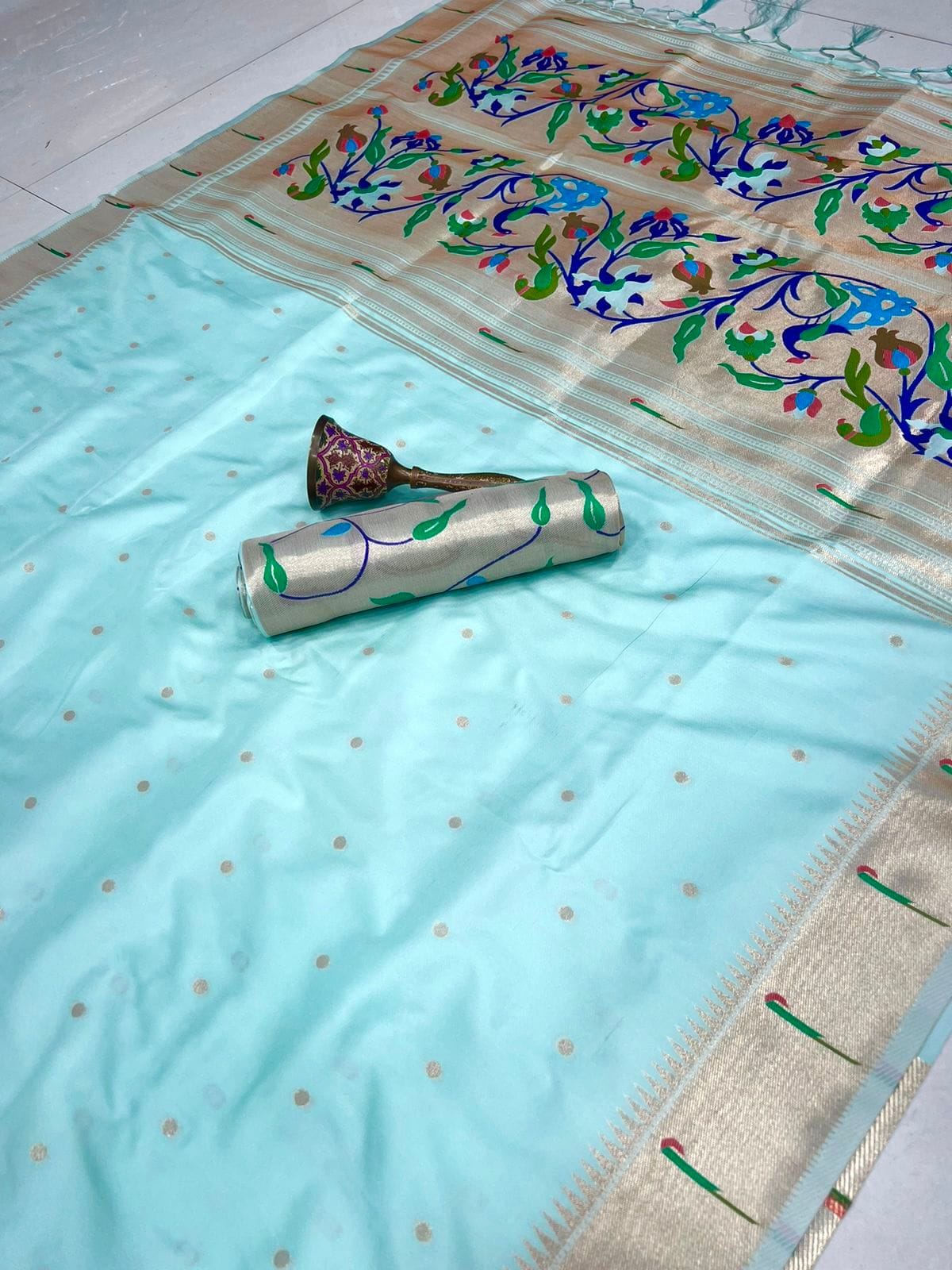 Light Bluish Cyan Soft Kanchivaram Paithani Silk Saree