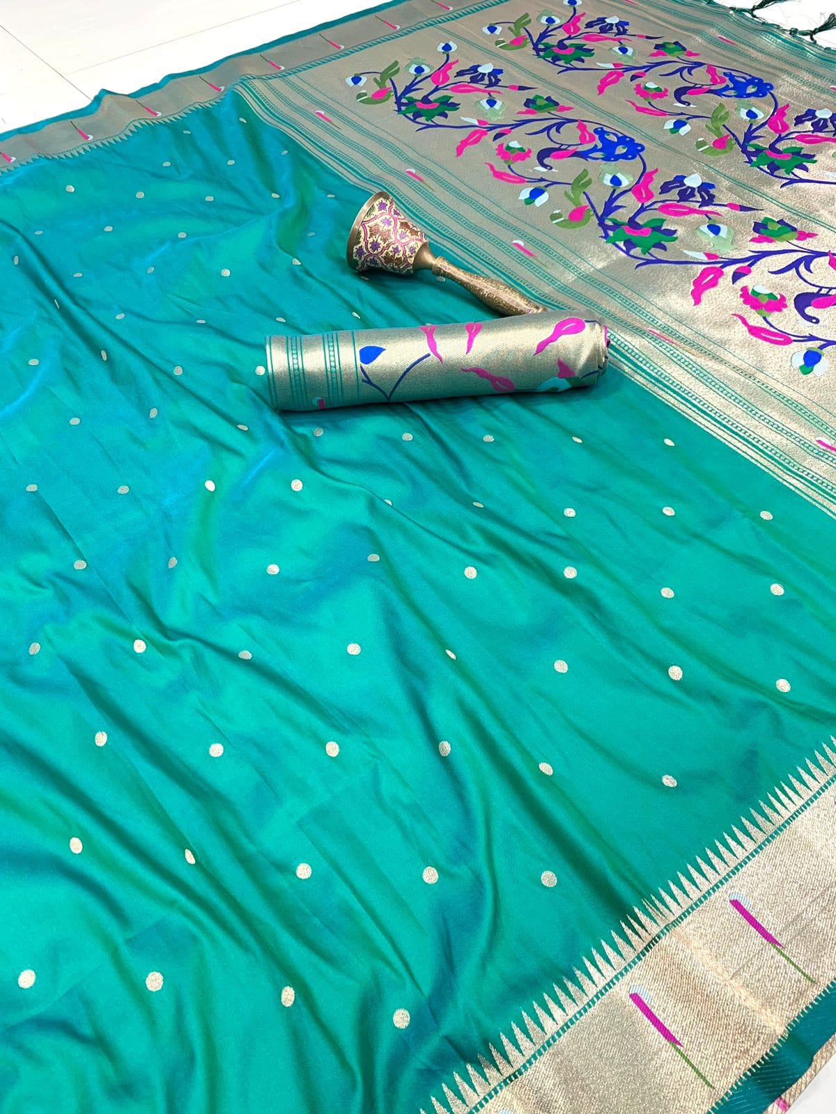 Light Cyan Soft Kanchivaram Paithani Silk Saree