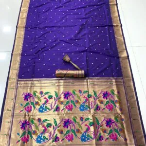 Navy Blue Soft Kanchivaram Paithani Silk Saree
