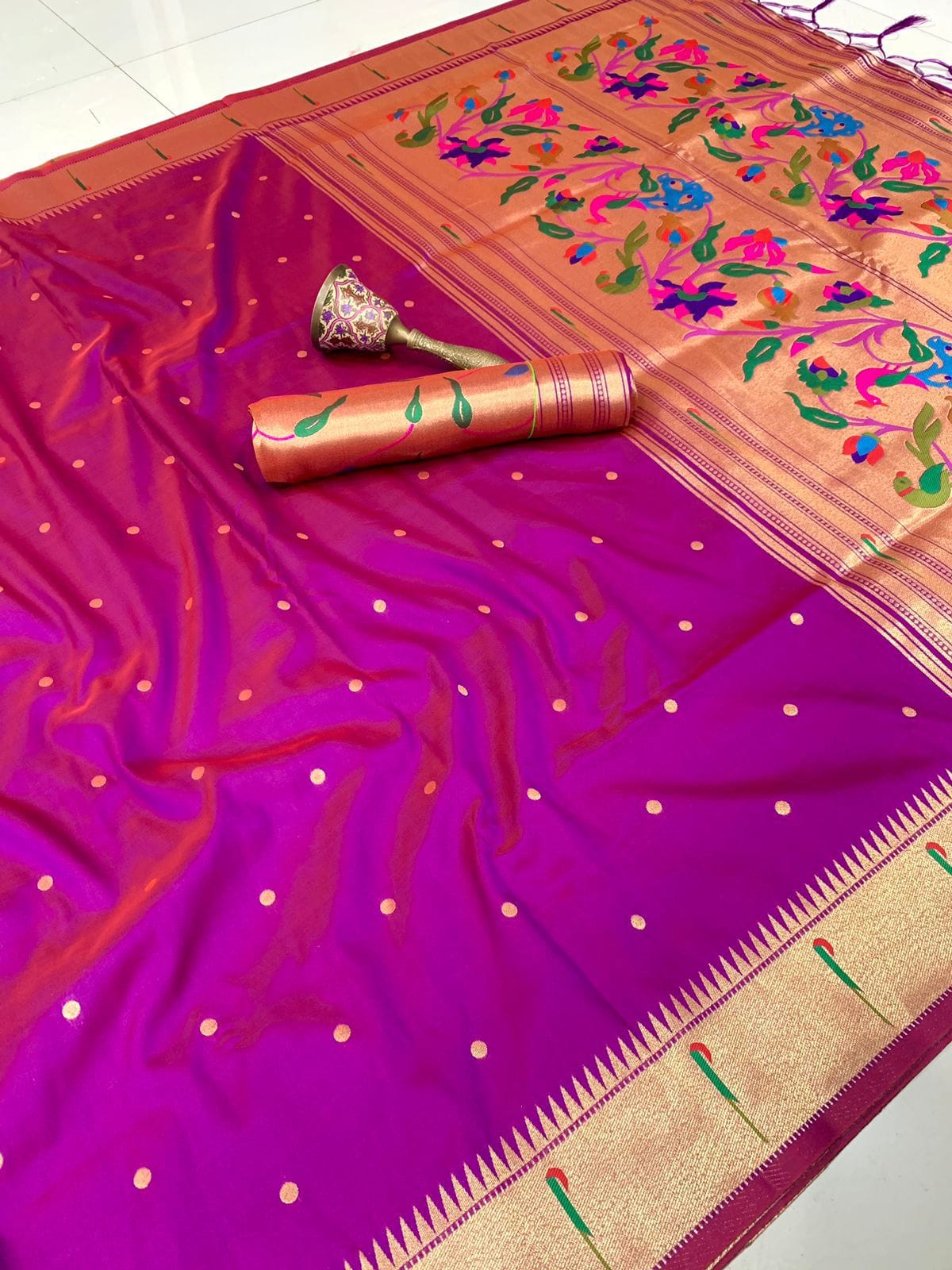 Soft kanchivaram Paithani Silk Saree Reddish Magenta