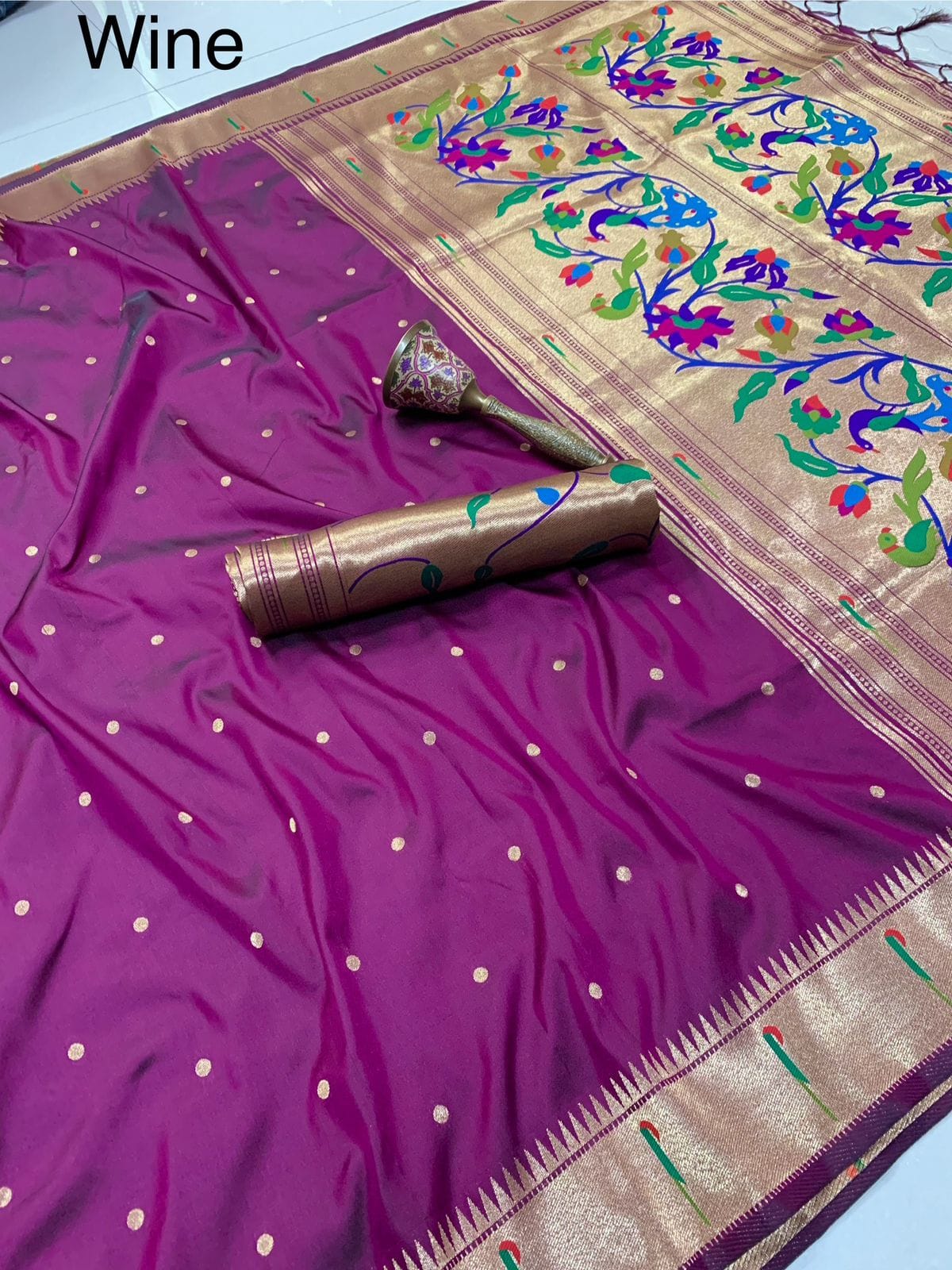 Soft kanchivaram Paithani Silk Saree Wine