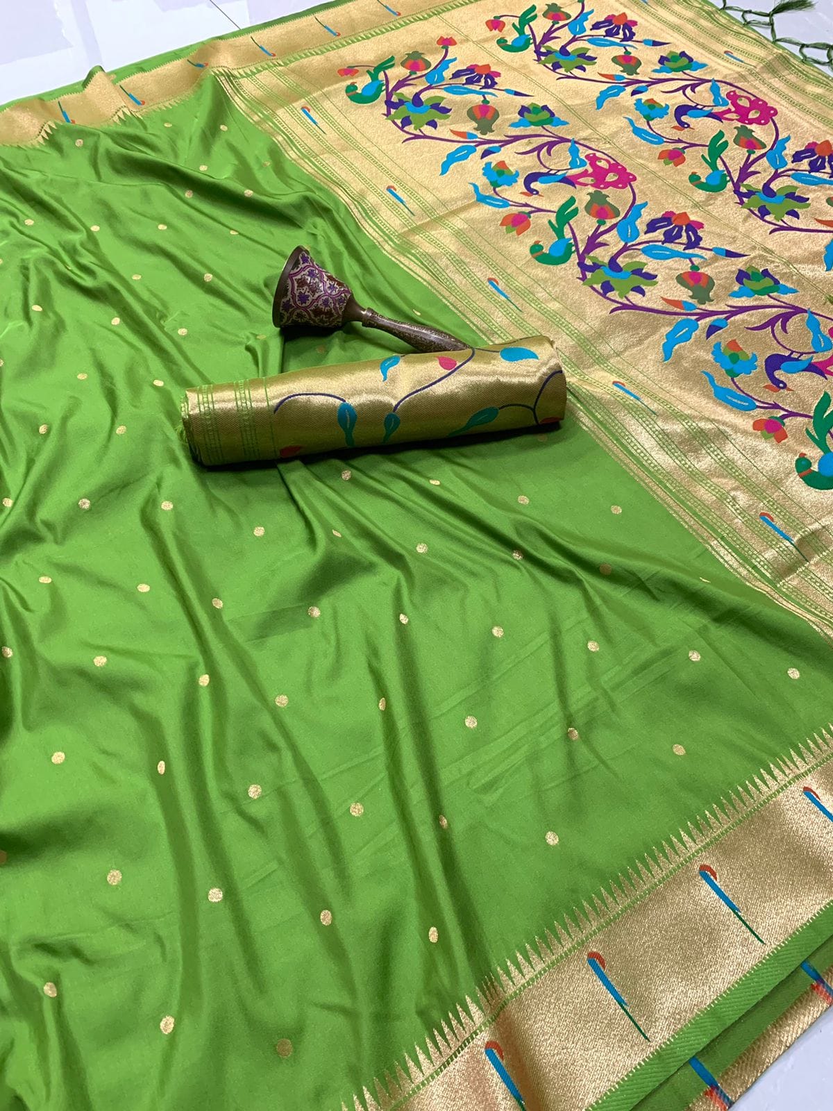 Soft kanchivaram Paithani Silk Saree Yellow Green