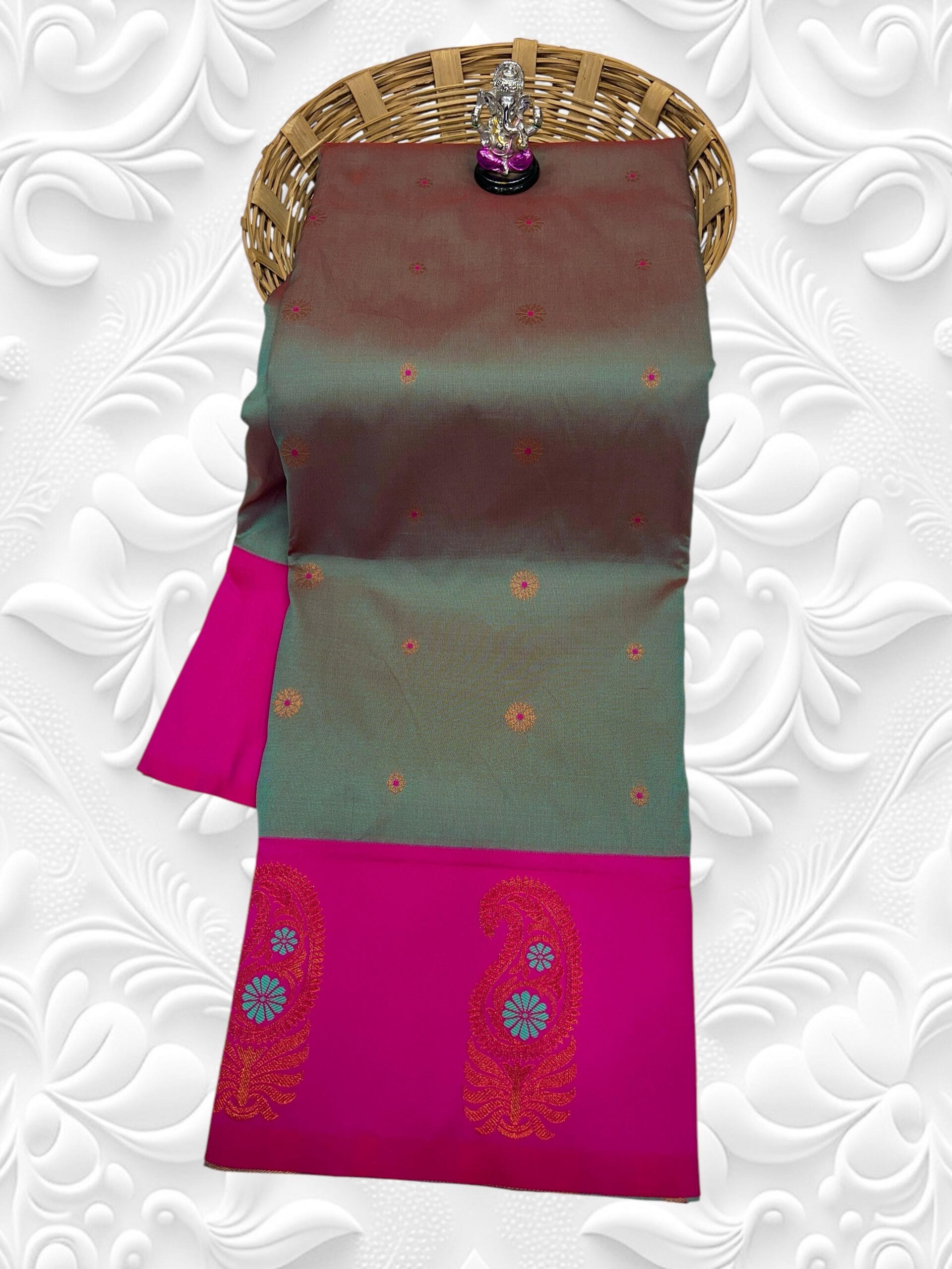 Tana Silk Brocade Paithani Sarees Grey Pink