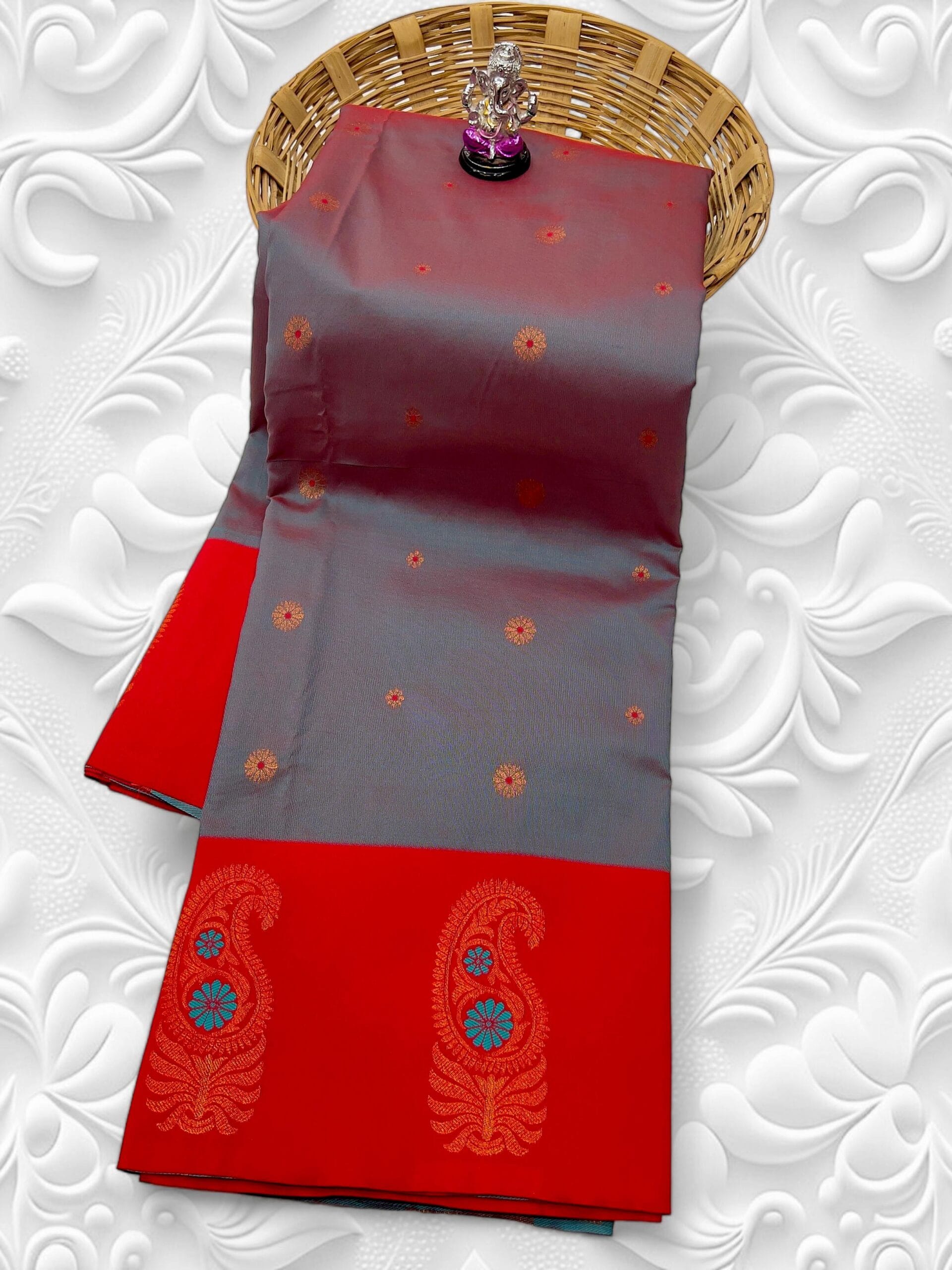 Tana Silk Brocade Paithani Sarees Grey Red