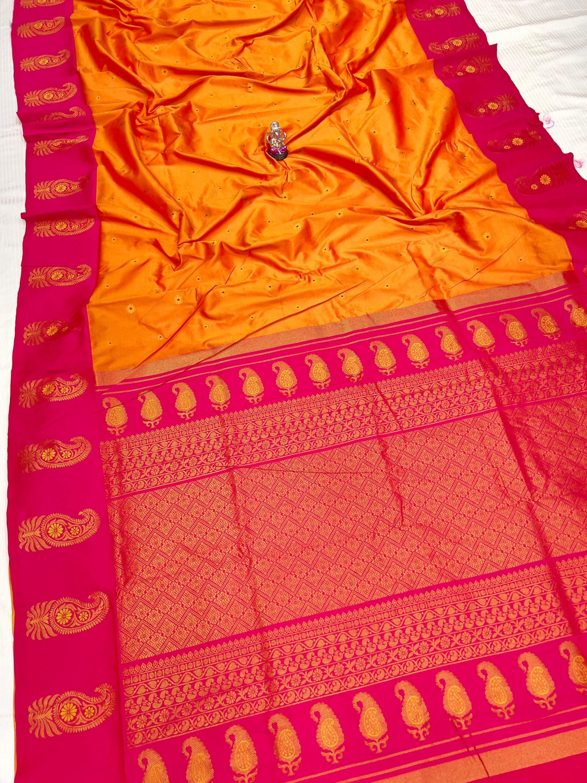 Tana Silk Brocade Paithani Sarees Orange Main