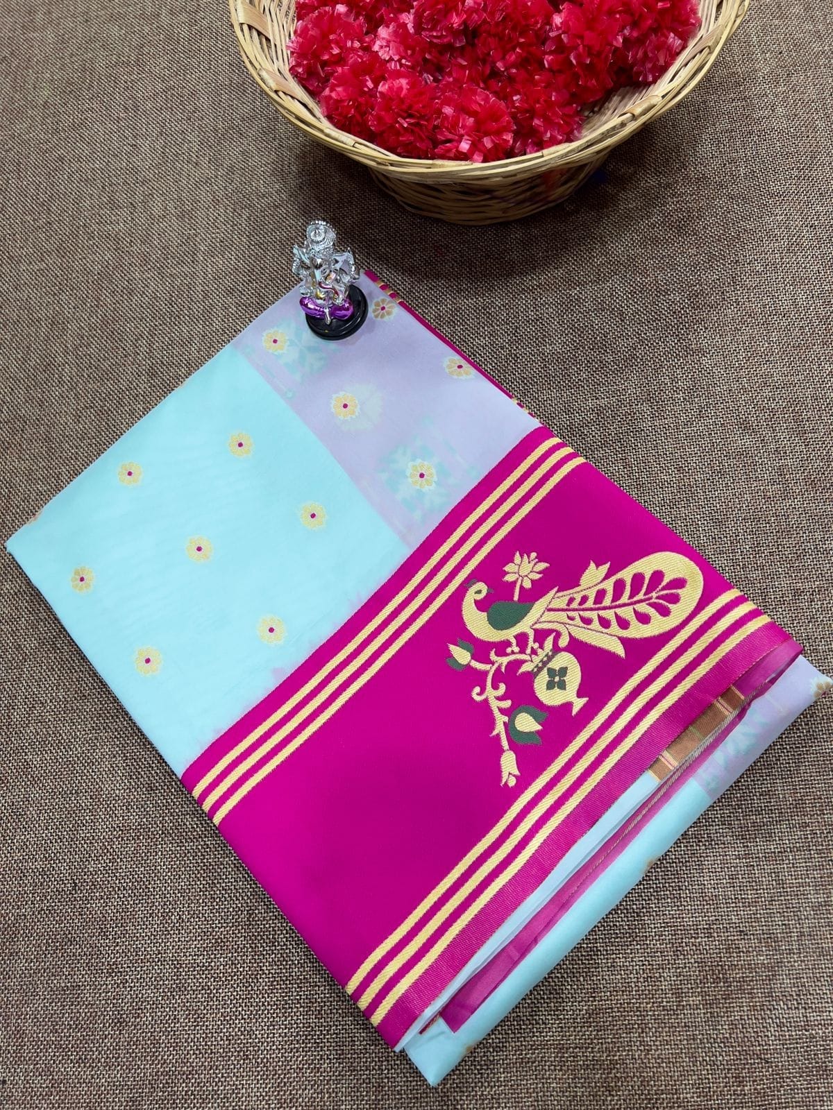 Turning border Paithani Light Sky Short Turning border Paithani Light Sky Short