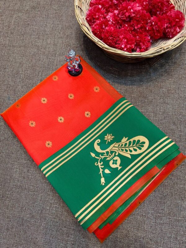 Turning border Paithani Red Orange Short