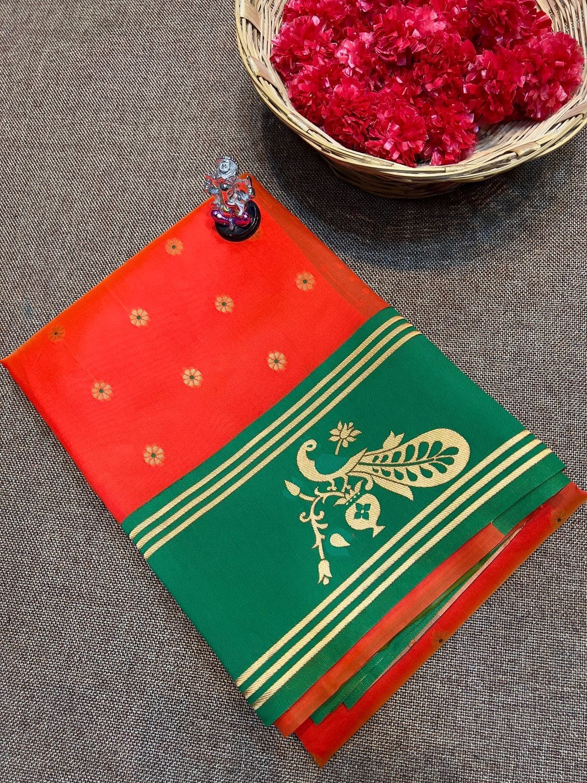 Turning border Paithani Red Orange Short Turning border Paithani Red Orange Short