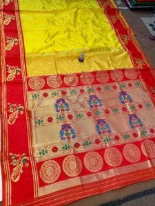 Turning border Paithani Yellow Red Full