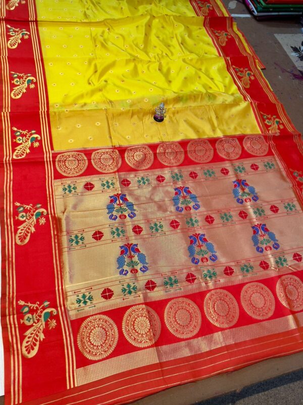 Turning border Paithani Yellow Red Full