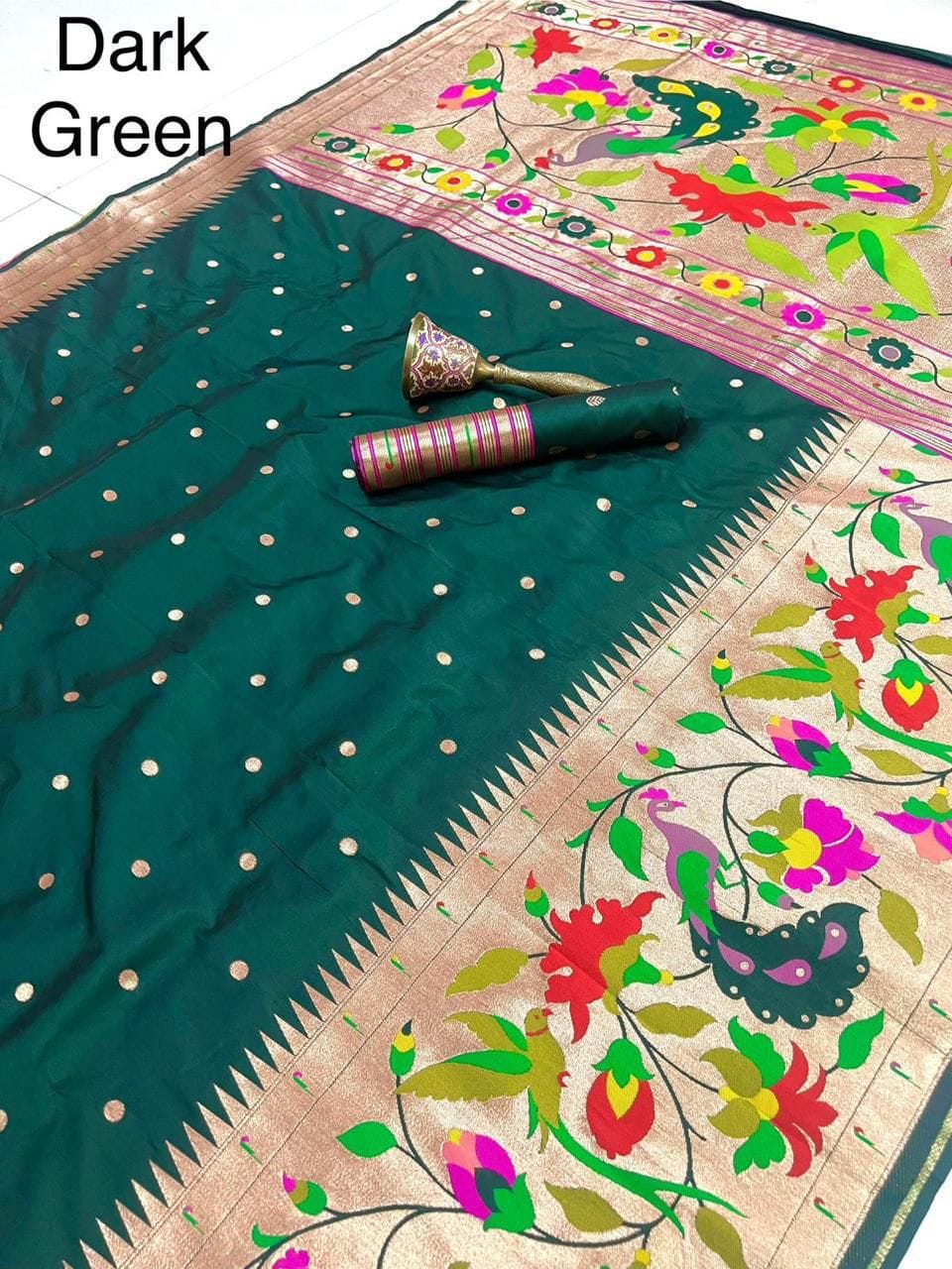 Dark Green Soft Kanjivaram Pethani Silk Saree Dark Green Soft Kanjivaram Pethani Silk Saree