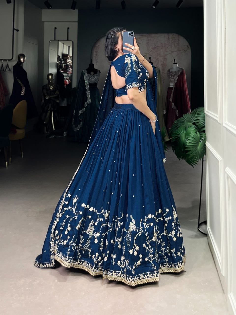 Firozi Vichitra Silk Lehenga Choli Back Firozi Vichitra Silk Lehenga Choli Back