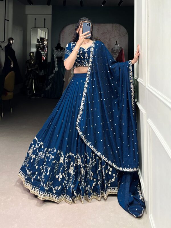 Firozi Vichitra Silk Lehenga Choli Front