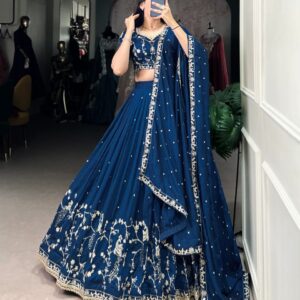 Firozi Vichitra Silk Lehenga Choli Right