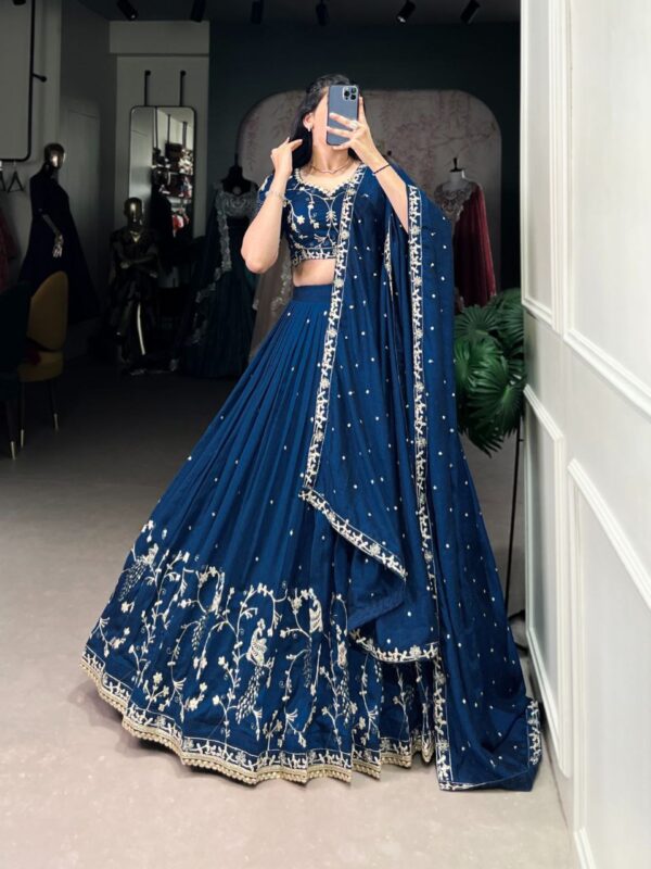Firozi Vichitra Silk Lehenga Choli Right