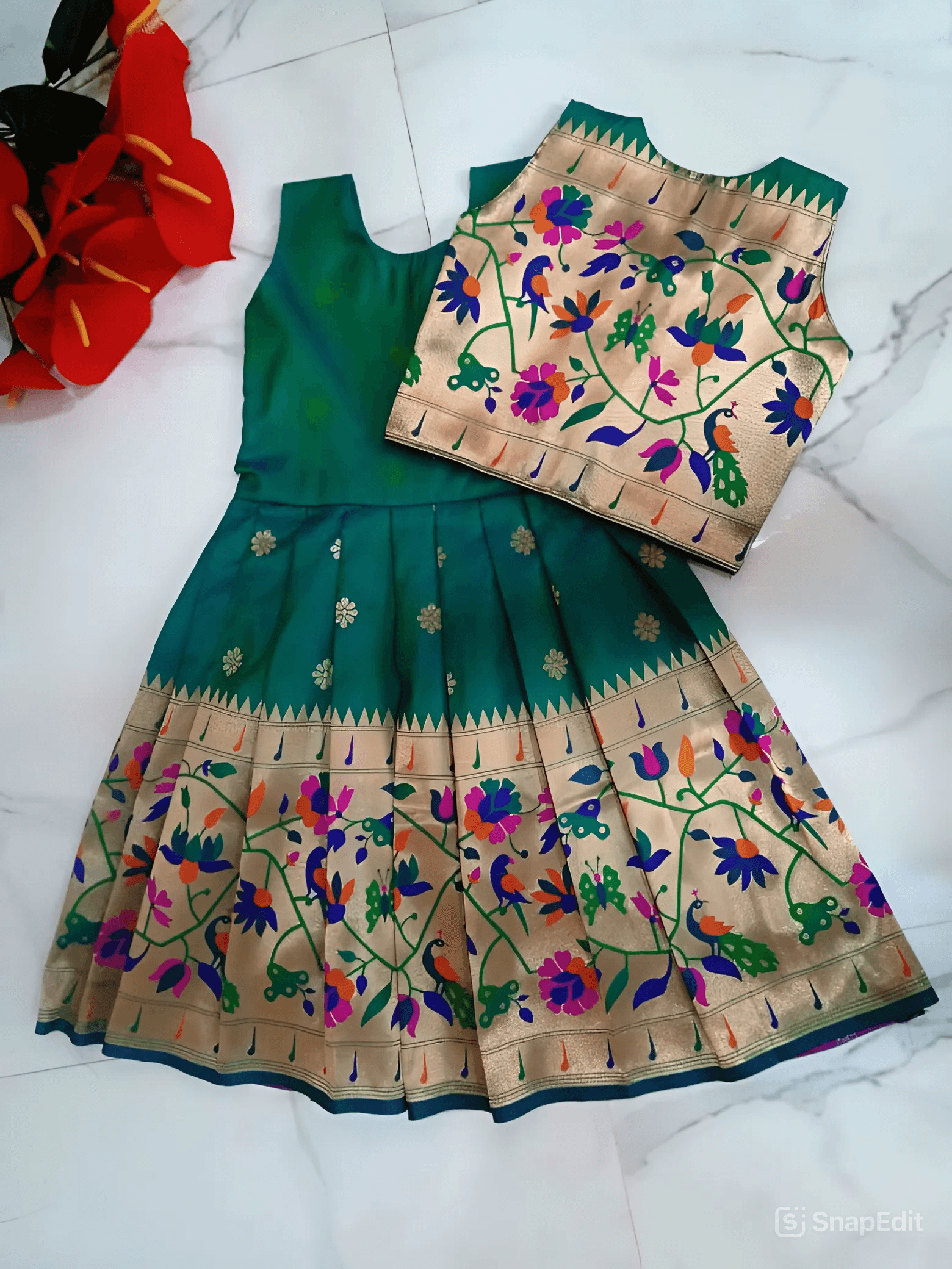 Green Paithani Jacket Frock Back Green Paithani Jacket Frock Back