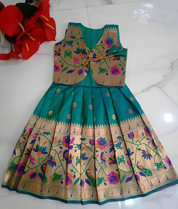 Green Paithani Jacket Frock Front