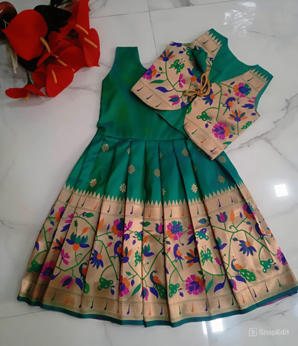 Green Paithani Jacket Frock Side