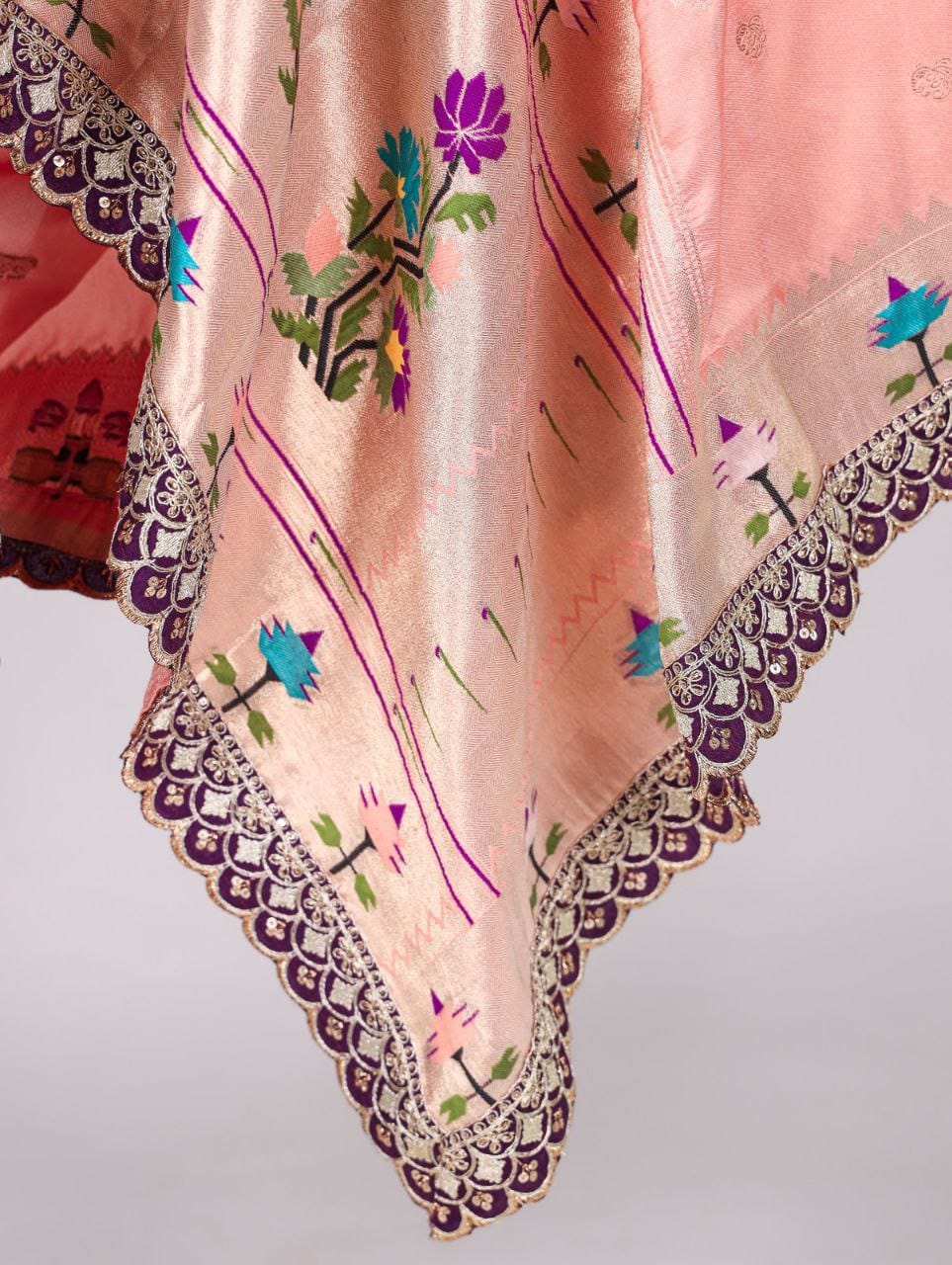 Light Pink Paithani Jacquard Silk Dupatta_2 Light Pink Paithani Jacquard Silk Dupatta_2