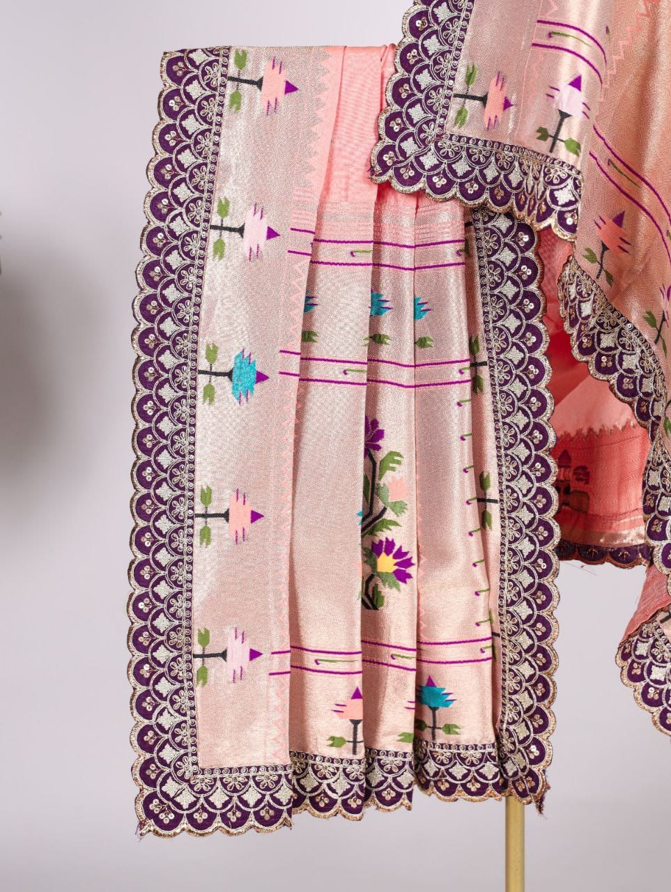 Light Pink Paithani Jacquard Silk Dupatta_3 Light Pink Paithani Jacquard Silk Dupatta_3