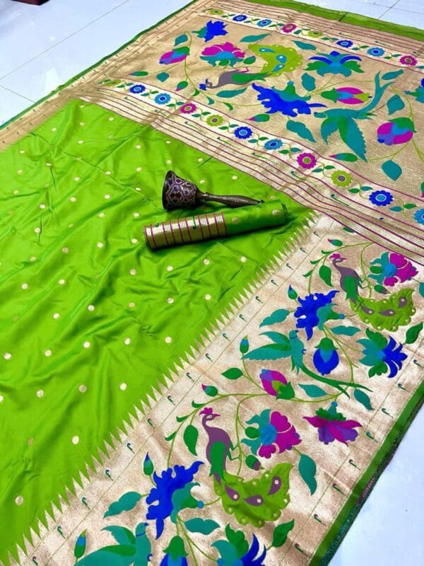 Lime Green Soft Kanjivaram Pethani Silk Saree