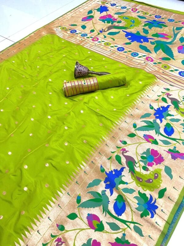 Lime Soft Kanjivaram Pethani Silk Saree