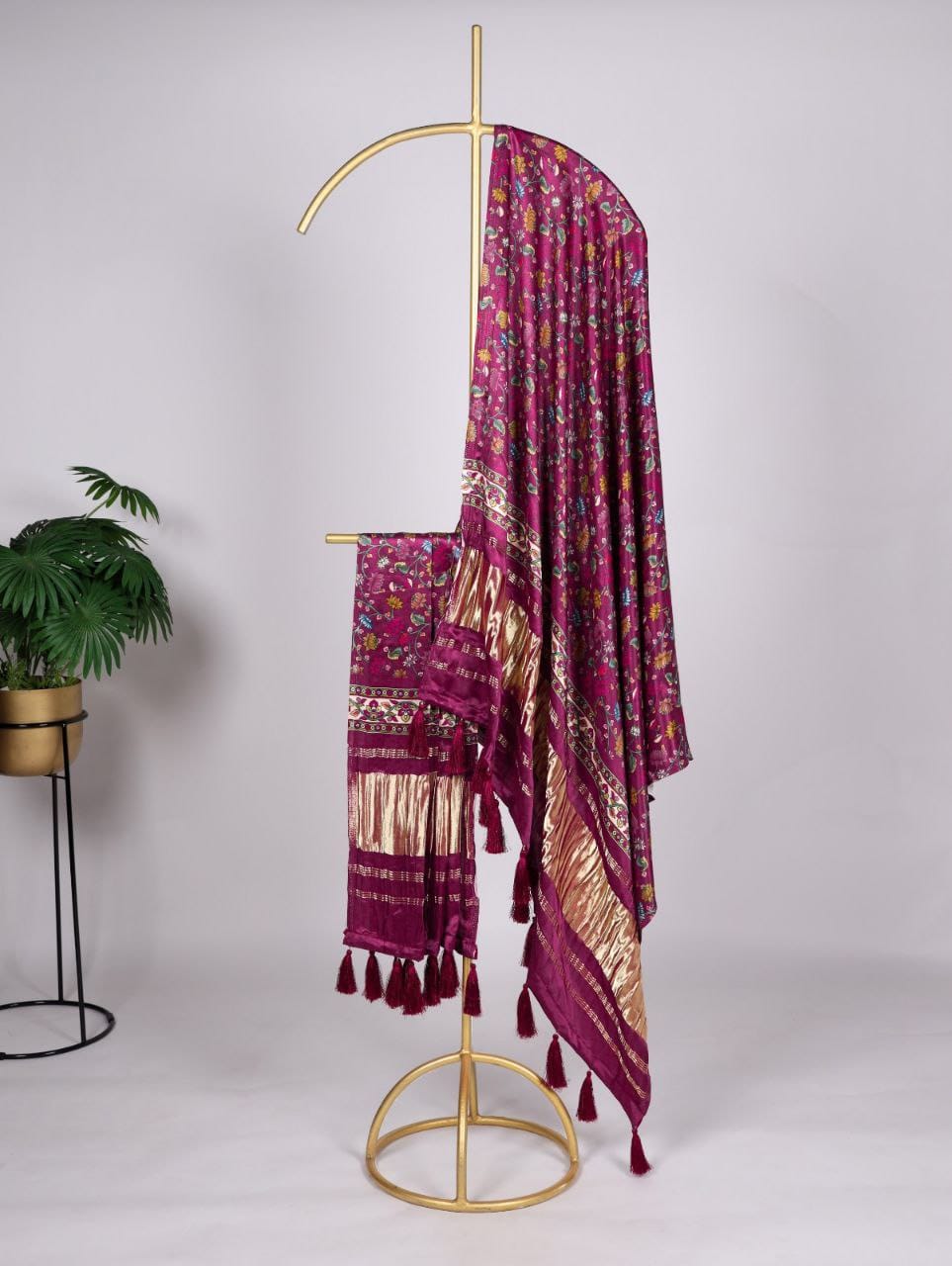 Maroon Printed Gaji Silk Dupatta